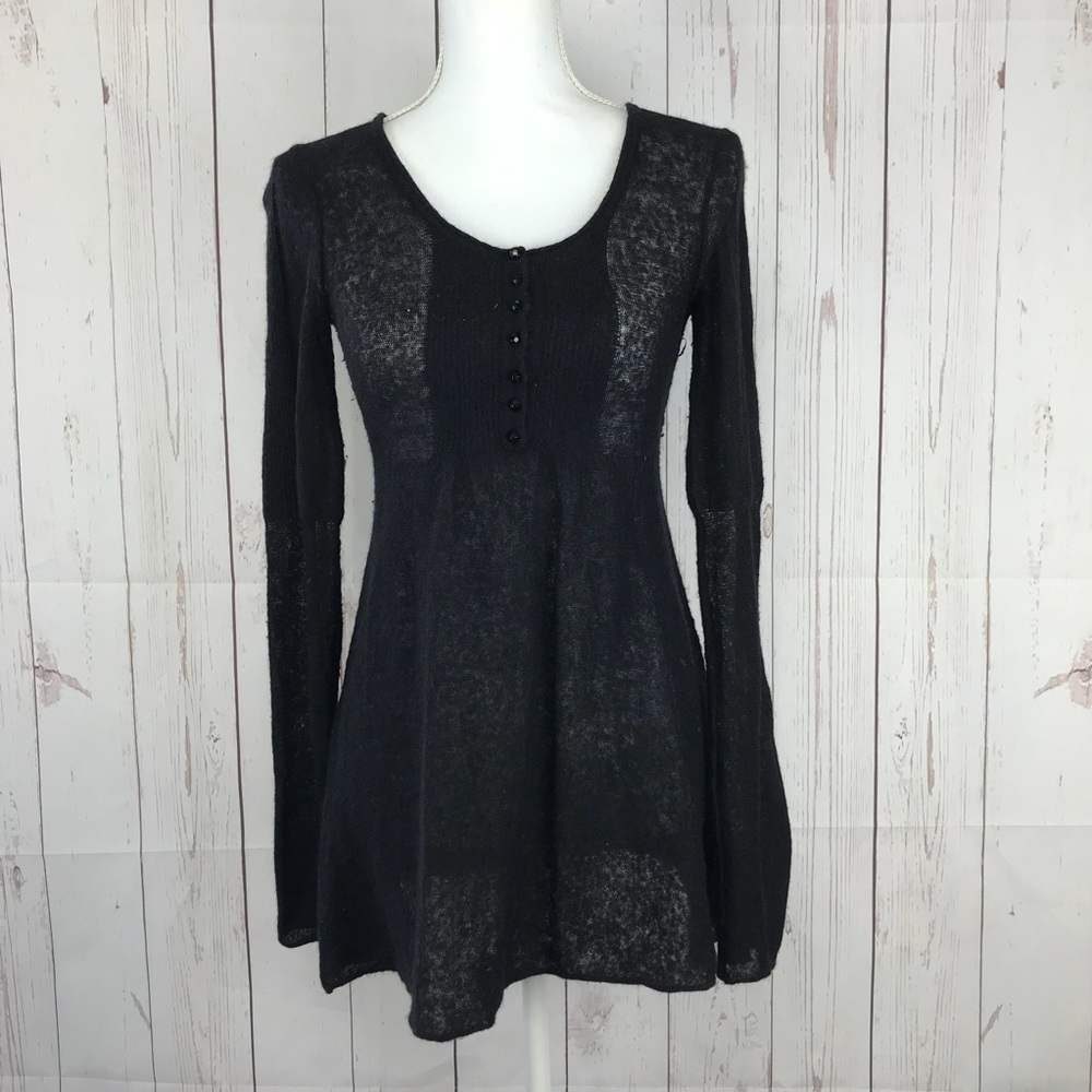 🛍Free People Black Long Sleeve See Through Top XS